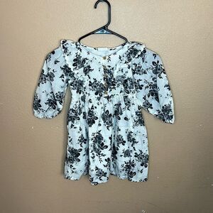 Cotton On Black White Floral Long Sleeve Kids Dress Little Girls 4